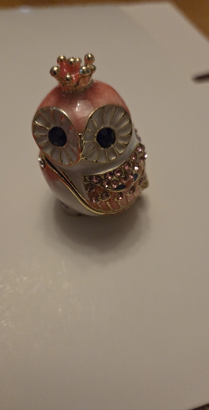 Owl Trinket with Crown - Pink and White